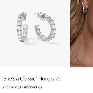Melinda Maria Silver White Sparkling Hoop Earrings